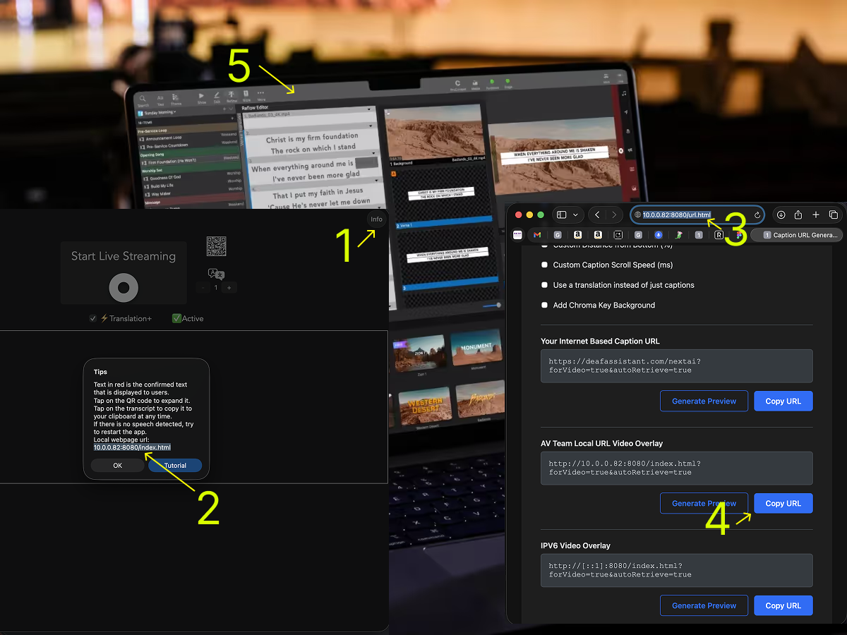 Pro-presenter steps for mixing